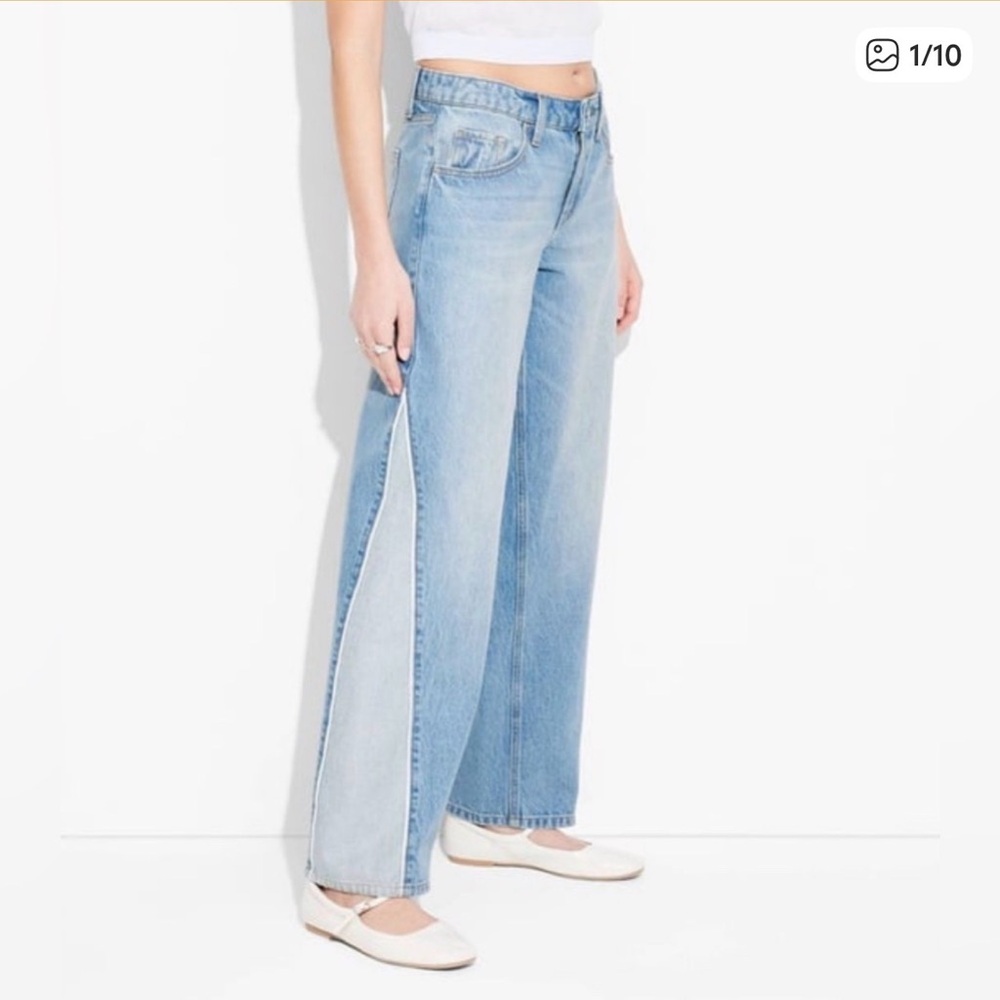 wild fable Light Blue Split-Side Wide Leg Jeans